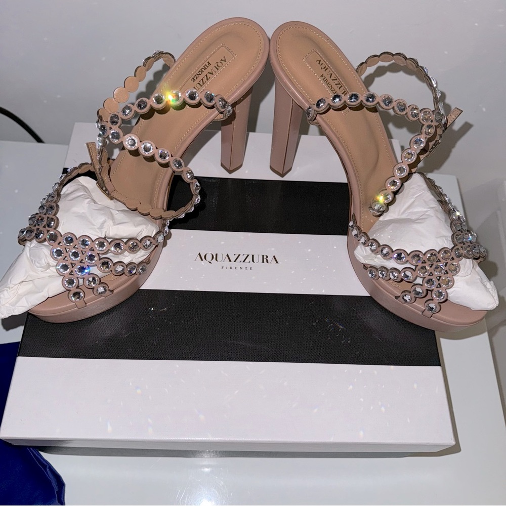 Aquazzura Tequila Plateau 120 Embellished Leather Sandals - Picture 5 of 12